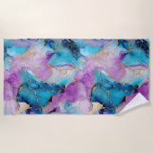 Turkoois Aqua Paars Goud Marmer Strandlaken (Voorkant)