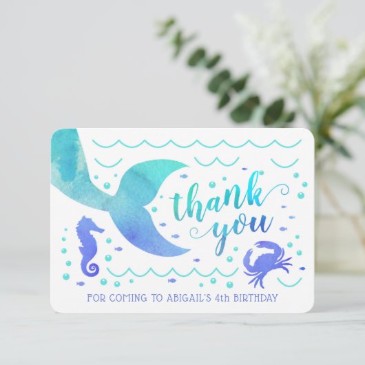 Turkoois Aquarel Onder de Zee Zeemeermin Dank Je Kaart (Staand voorkant)