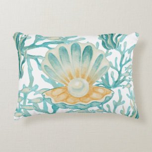 Turkoois Aquarel Schelp Parel Accent Kussen