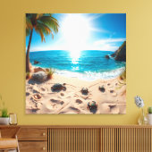 Turkoois Aquarel Zeeschildpad Kust Zen Canvas Afdruk (Insitu (Woonkamer))