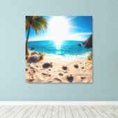 Turkoois Aquarel Zeeschildpad Kust Zen Canvas Afdruk (Insitu (Houten vloer))