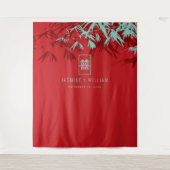 Turkoois Bamboebladeren Chinese Trouw Achtergrond Wandkleed (Voorkant)