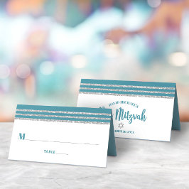 Turkoois Bar Mitswa Zilver Tallit Schrift Modern V Plaatskaartje