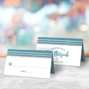 Turkoois Bar Mitswa Zilver Tallit Schrift Modern V Plaatskaartje