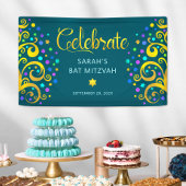 Turkoois Bat Mitzvah Gouden Script Boom des Levens Spandoek