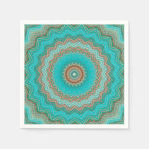 Turkoois, beige cirkelvormig patroon. Mandala. Servet