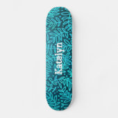 Turkoois blauw blad patroon aangepaste naam cool v persoonlijk skateboard (Voorkant)