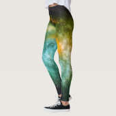 Turkoois blauw blauwgroen oranje sterrenstelsel fo leggings (Links)