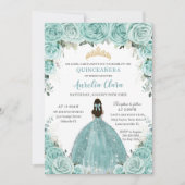 Turkoois Blauw Bloemen Prinses Goud Quinceañera Kaart (Voorkant)