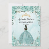 Turkoois Blauw Bloemen Prinses Goud Quinceañera Kaart (Achterkant)