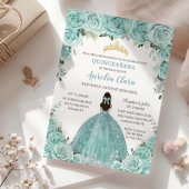 Turkoois Blauw Bloemen Prinses Goud Quinceañera Kaart