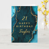 Turkoois Blauw en Goud Agaat Gelukkige Verjaardag Kaart (Gele Bloem)