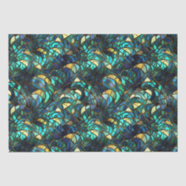 Turkoois, Blauw en Goud Pauw Glas-in-Lood Tissuepapier
