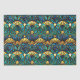 Turkoois, Blauw en Goud Pauw Mozaïekglas Tissuepapier