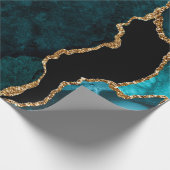 Turkoois Blauw en Gouden Nep Glitter Agaat Cadeaupapier (Hoek)