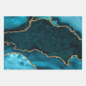 Turkoois Blauw en Gouden Nep Glitter Agaat Inpakpapier Vel (Voorkant 2)