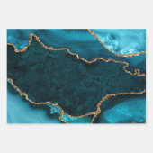 Turkoois Blauw en Gouden Nep Glitter Agate Inpakpapier Vel (Voorkant 3)