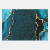 Turkoois Blauw en Gouden Nep Glitter Agate Inpakpapier Vel (Voorkant)