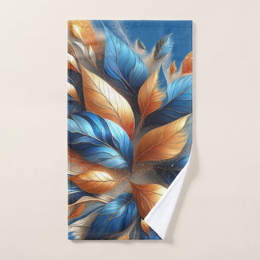 Turkoois Blauw en Koper Bladeren Abstrac Handdoek (Handdoek)