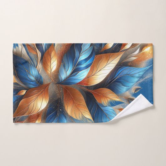 Turkoois Blauw en Koper Bladeren Abstrac Handdoek (Handdoek)