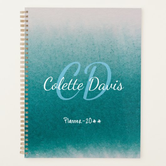 Turkoois Blauw Glitter Aqua Groen Aangepaste Naam Planner (Voorkant)