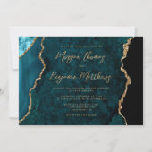 Turkoois Blauw Goud Agaat Script Trouw Kaart (Voorkant)