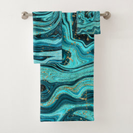 Turkoois Blauw & Goud Chic Swirl Modern Abstract Bad Handdoek