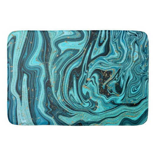 Turkoois Blauw & Goud Chic Swirl Modern Abstract Badmat (Voorkant)
