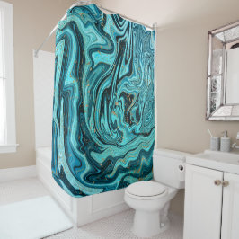 Turkoois Blauw & Goud Chic Werveling Modern Abstra Douchegordijn