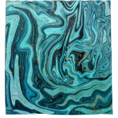 Turkoois Blauw & Goud Chic Werveling Modern Abstra Douchegordijn (Voorkant)