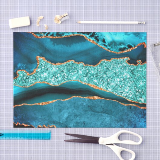 Turkoois Blauw Goud Glitter Tissuepapier (Craft)