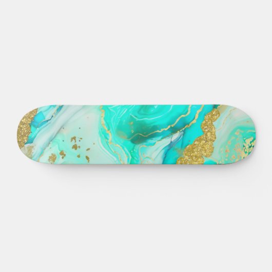Turkoois Blauw Goud Marmer Geode Alcohol Inkt Persoonlijk Skateboard (Horizontaal)