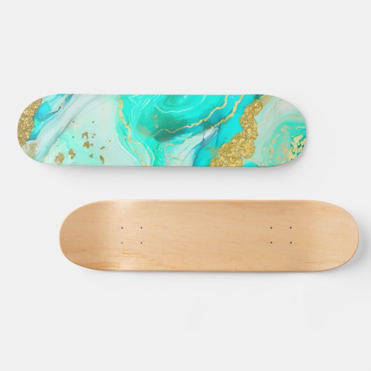 Turkoois Blauw Goud Marmer Geode Alcohol Inkt Persoonlijk Skateboard (Horizontaal)