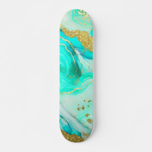 Turkoois Blauw Goud Marmer Geode Alcohol Inkt Persoonlijk Skateboard