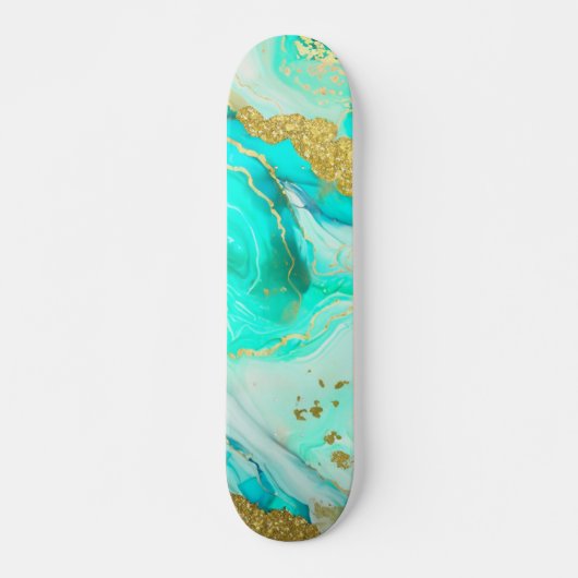 Turkoois Blauw Goud Marmer Geode Alcohol Inkt Persoonlijk Skateboard (Voorkant)
