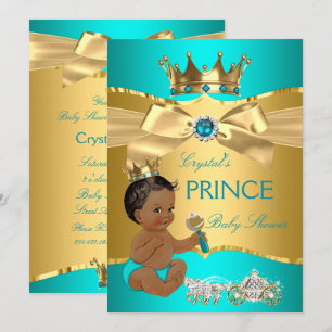 Turkoois Blauw Goud Prins Baby Shower Etnisch Kaart