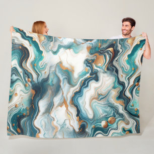 Turkoois Blauw Goud Witte Moderne Marmeren Agaat Fleece Deken
