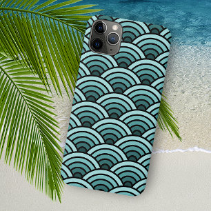 Turkoois Blauw Groen Concentrisch Golfpatroon iPhone 16 Pro Max Hoesje