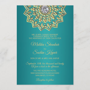 Turkoois Blauw Groen Mandala Gouden Indiase Trouwd Kaart