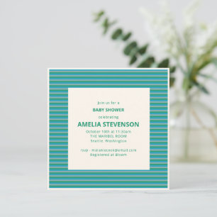 Turkoois Blauw Groen Streep Zomer Baby Shower Kaart
