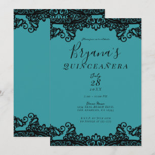 Turkoois Blauw Groen Zwart Kant 15de Quinceañera-f Kaart