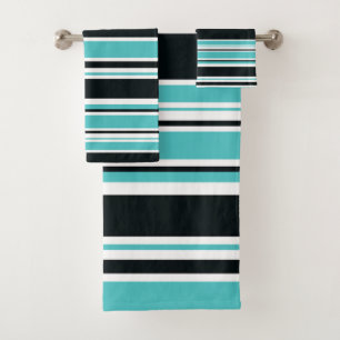 Turkoois Blauw Groen Zwart & Witte Strepen Bad Handdoek