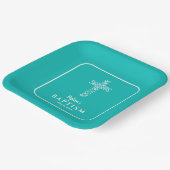 Turkoois Blauw Kruis Communie Doopsel Papieren Bordje (Gebogen)