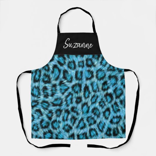 Turkoois Blauw Luipaardvlekken Bont Monogram Schort (Voorkant)