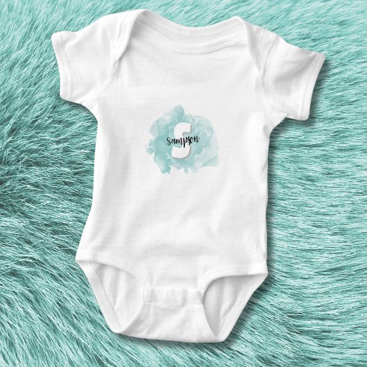 Turkoois Blauw Monogram Baby Jongen Romper