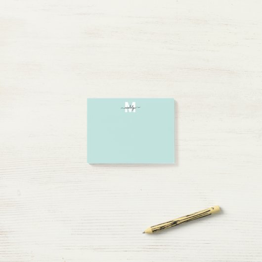 Turkoois Blauw Monogram Post-it® Notes (Op bureau)