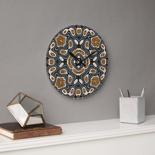 Turkoois Blauw Oker Bruin Hip Boheemse Bali Kunst Grote Klok (Kantoor)