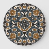 Turkoois Blauw Oker Bruin Hip Boheemse Bali Kunst Grote Klok (Voorkant)