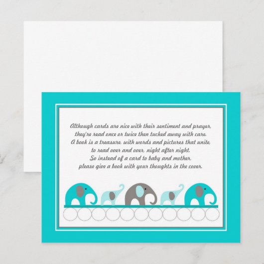 Turkoois blauw Olifanten Invoegen Boek Baby shower Uitnodiging Briefkaart (Voorkant / Achterkant)
