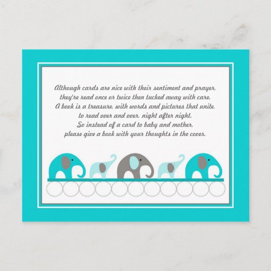 Turkoois blauw Olifanten Invoegen Boek Baby shower Uitnodiging Briefkaart (Voorkant)
